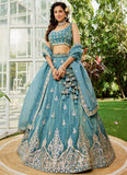 Captivating Green Sequins & Moti Embroidered Organza Lehenga Choli With Dupatta