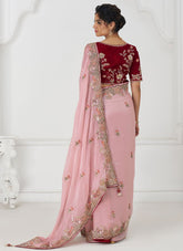 Pink Fendi Silk Traditional Indian Saree with Zari Embroidery and Sequins