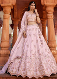 Coral Tissue Bridal Lehenga with Sequins & Moti Work