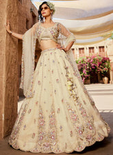 Bridal Cream Lehenga Choli with Pearl & Sequins Work for Wedding