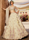 Bridal Cream Lehenga Choli with Pearl & Sequins Work for Wedding