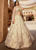 Bridal Cream Lehenga Choli with Pearl & Sequins Work for Wedding