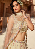 Bridal Cream Lehenga Choli with Pearl & Sequins Work for Wedding