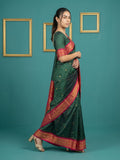 Bottle Green Premium Soft Silk Saree Gold Zari Woven Saree Contrast Pallu Festive Saree With Blouse