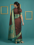 Coffee Premium Soft Silk Saree Gold Zari Woven Saree Contrast Pallu Festive Saree With Blouse