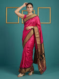 Pink Premium Soft Silk Saree Gold Zari Woven Saree Contrast Pallu Festive Saree With Blouse