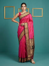 Pink Premium Soft Silk Saree Gold Zari Woven Saree Contrast Pallu Festive Saree With Blouse