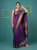 Purple Black Premium Soft Silk Saree Gold Zari Woven Saree Contrast Pallu Festive Saree With Blouse