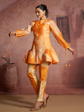 Luxury Pure Muslin Silk Abstract Orange Co-Ord Set for Women