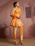 Luxury Pure Muslin Silk Abstract Orange Co-Ord Set for Women