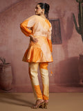 Luxury Pure Muslin Silk Abstract Orange Co-Ord Set for Women
