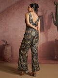 Black Partywear Pure Muslin Silk Printed Designer Jumpsuit