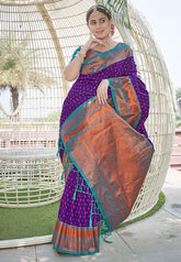 Warm Purple Contrast 1000 Butti Zari Woven Paithani Silk Saree