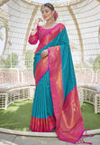 Blue Contrast 1000 Butti Zari Woven Paithani Silk Saree