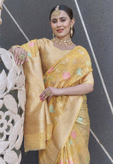 Yellow Organza Jaal Zari Woven Saree