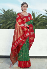 Hippie Green Soft Silk Contrast Zari Woven Saree
