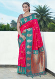Raspberry Pink Soft Silk Contrast Zari Woven Saree