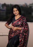 Black Kolam Silk Katha Printed Pushpa Saree