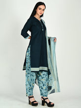 Teal Cotton Blend Printed Ready to Wear Patiala Salwar Suit
