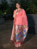 Aditi in our Dark Pink Organza Paithani Zari Woven Saree