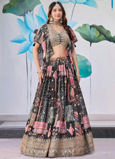 Elegant Black Dori Embroidered Chinnon Silk Partywear Lehenga Choli With Dupatta