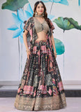 Elegant Black Dori Embroidered Chinnon Silk Partywear Lehenga Choli With Dupatta