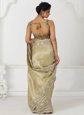 Chiku Dola Silk Saree with Aari Embroidery for Indian Weddings