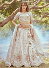 Cream tissue wedding lehenga