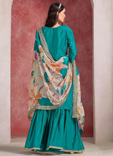 Embroidered Green Palazzo Suit Set with Taby Silk Dupatta