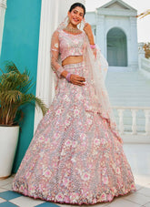 Elegant Grey Sequins & Zarkan Embroidered Tissue Lehenga Choli for Engagement Ceremony