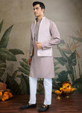 Elegant Ivory Silk Kurta Set with Mirror Work Jacket for Men