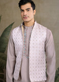 Ivory Silk Men’s Kurta Set with Jacket – Mirror Work