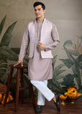 Ivory Silk Men’s Kurta Set with Jacket – Mirror Work