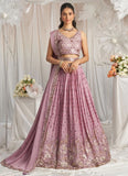 Elegant Lavender Embroidered Sangeet Lehenga in Poly Georgette with Sequins & Thread Work