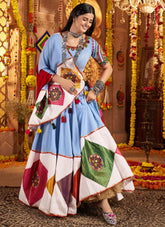 Elegant Light Blue Thread Embroidered Viscose Cotton Navratri Chaniya Choli with Mirror Work