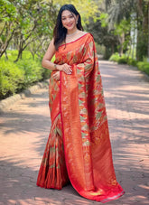 Orange kanchipattu silk saree with border