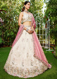 Green-gold dupatta with ethnic motif & latkan detailing lehenga