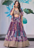 Elegant Purple Chinnon Silk Embroidered Engagement Lehenga Choli with Chiffon Dupatta