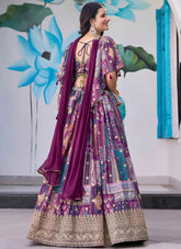 Purple Chinnon Silk Embroidered Engagement Lehenga Choli with Chiffon Dupatta