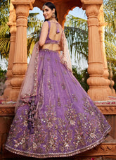 Elegant Purple Tissue Embroidered Lehenga Choli with Net Dupatta for Engagement Wear