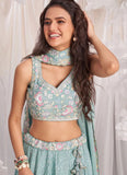 Chiffon lehenga with multicolor sequins