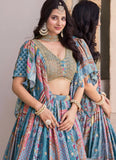 Sky Blue Chinnon Silk Party Wear Lehenga with Chiffon Dupatta and Embroidery