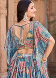 Sky Blue Chinnon Silk Party Wear Lehenga with Chiffon Dupatta and Embroidery