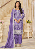 Elegant Violet Organza Gold Crush Salwar Kameez Set with Dupatta and Dull Santool Bottom