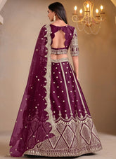 Wine Mirror Work Bridesmaid Lehenga in Art Silk – Wedding & Festive Wear