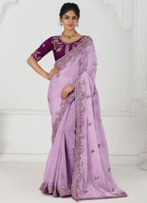 Elegant Mauve Zari Work Fendi Silk Saree for Indian Wear