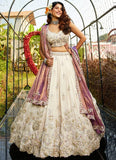 Elegant Purple Tissue Sangeet Wear Lehenga Choli with Green Embroidered Dupatta