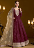Burgundy Chanderi Anarkali Suit for Parties