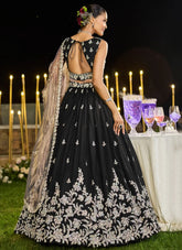 Exquisite black satin silk lehenga choli with sequins embroidery