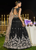 Exquisite black satin silk lehenga choli with sequins embroidery
